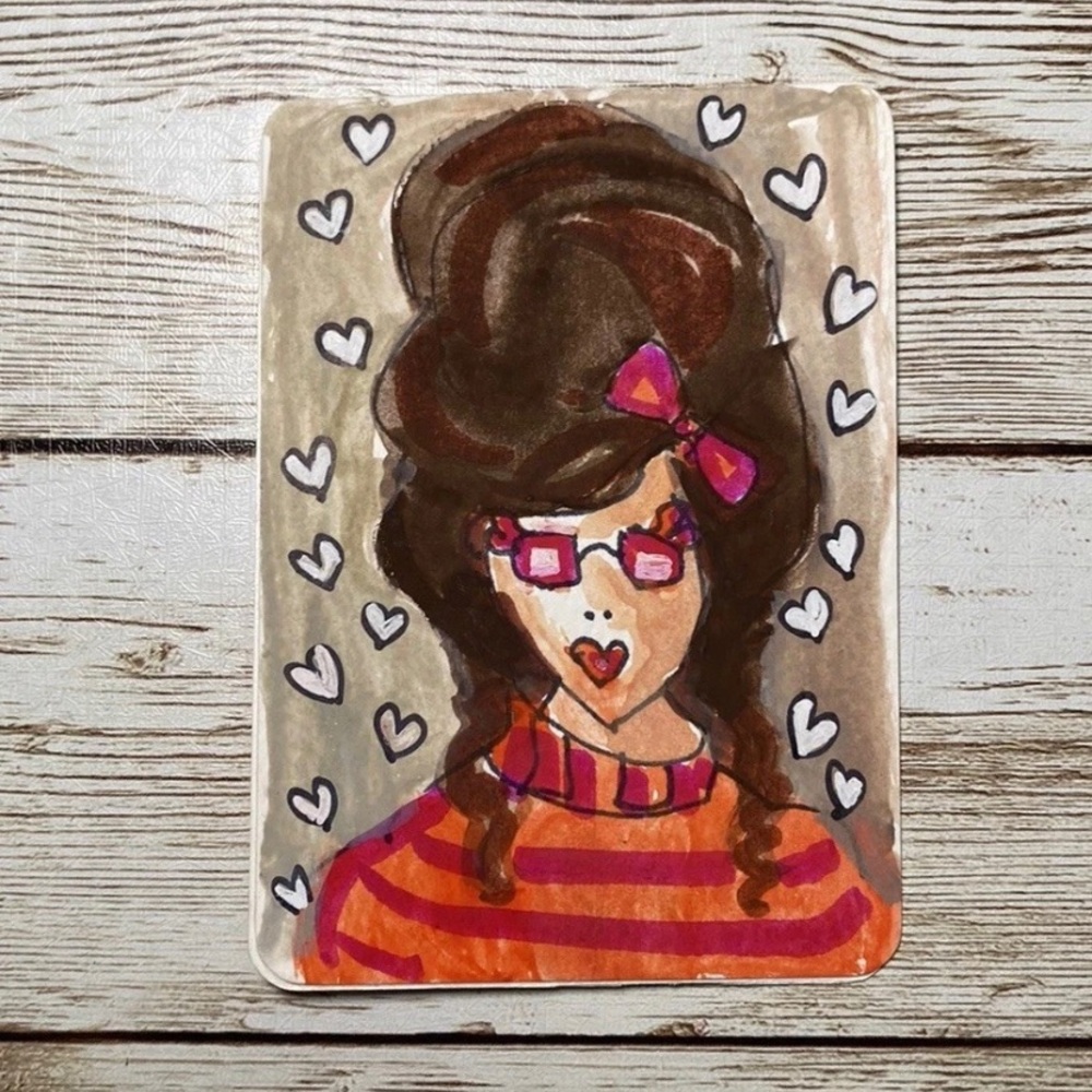 ACEO Original Art Card READY 4 LUV Hand Drawn 2.5 x 3.5" HON GIRLS Series #1